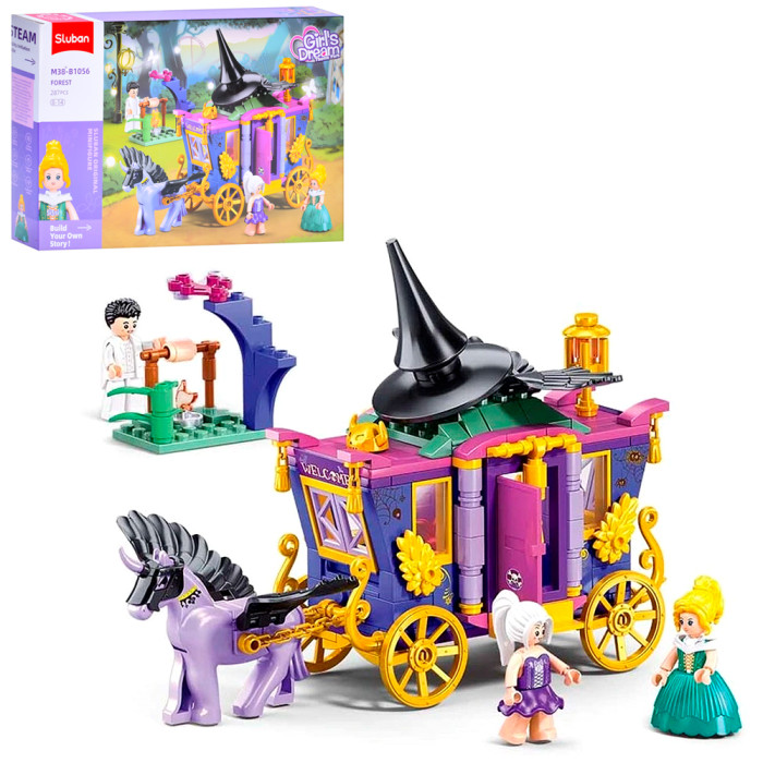 Конструктор SLUBAN рожева серія, карета, фігурки, пегас, 287дет, в кор-ці, 38-24-7см /16/