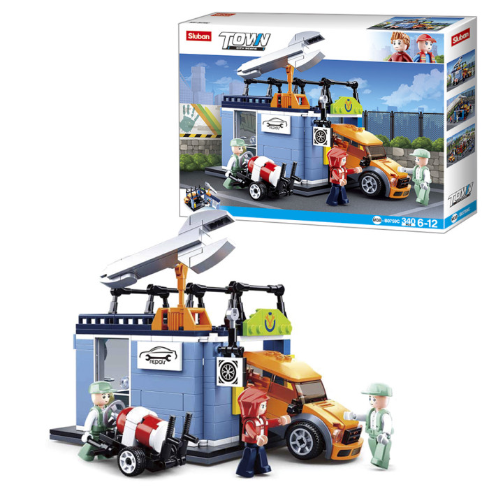 Конструктор SLUBAN СТО, транспорт, фігурки, 340дет, в кор-ці, 38-28,5-7см /16/