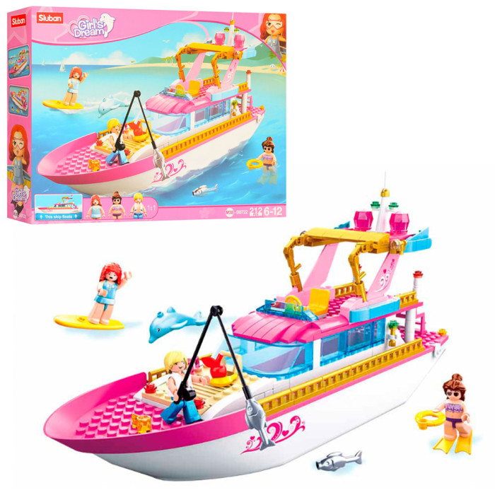 Конструктор SLUBAN прогулян.катер, рибалка, фігурки, 212дет, в кор-ці, 38-29-7,5см /16/