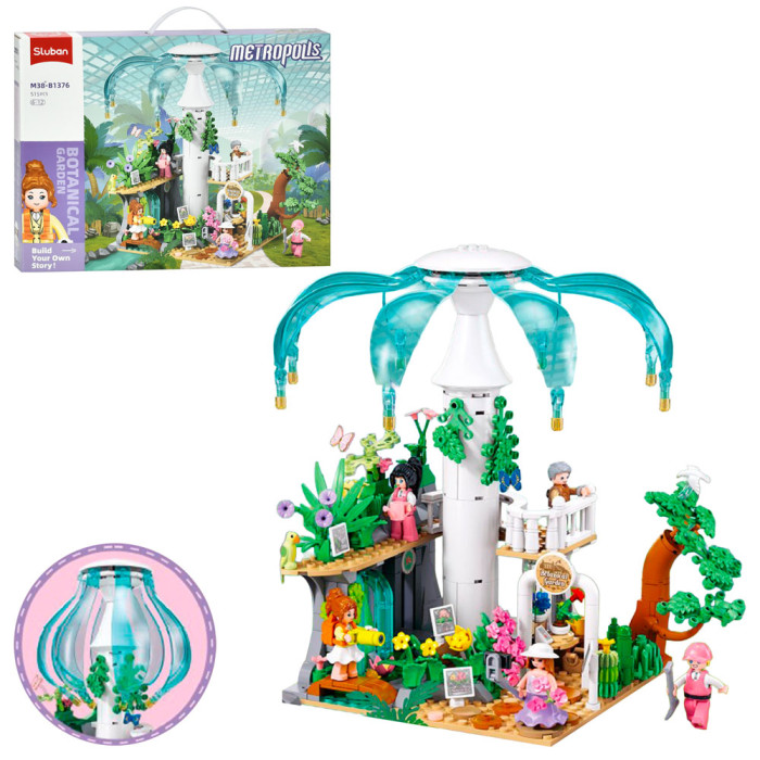 Конструктор SLUBAN рожева серія, ботанічний сад, 21,9см, фігурки, 515дет, в кор-ці, 42,5-33-6,5см /12/