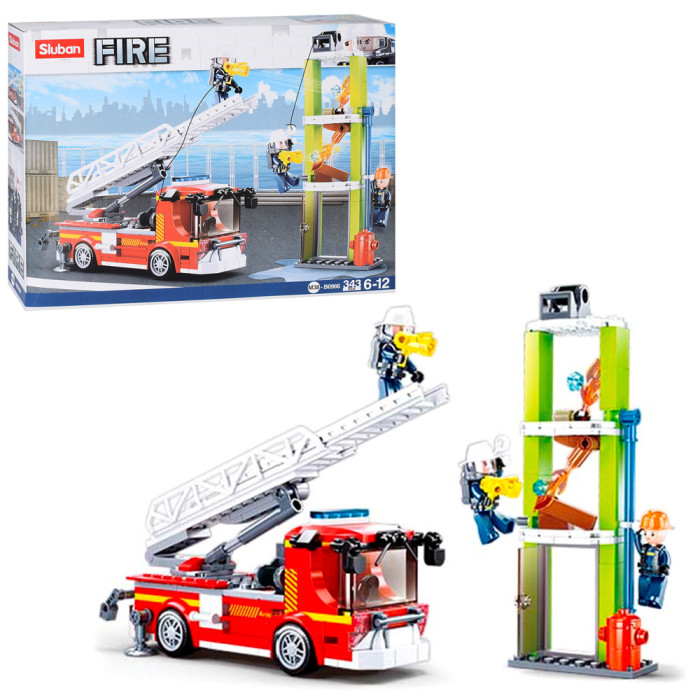 Конструктор SLUBAN пожежна машина, фігурки, споруда, 343дет, в кор-ці, 38-28,5-7см /16/