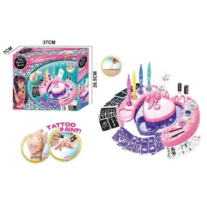 Набір тимчасових татуювань  трафарети, глітер, 2 аплікатори, олія, ігрова платформа, в кор. /36-2/