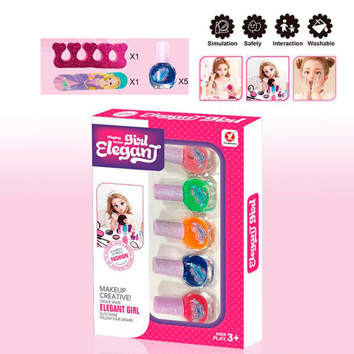 Косметика набір для манікюру, лак 5шт, пилка, розділювач для пальців, в кор-ці, 14-20,5-3см /72/