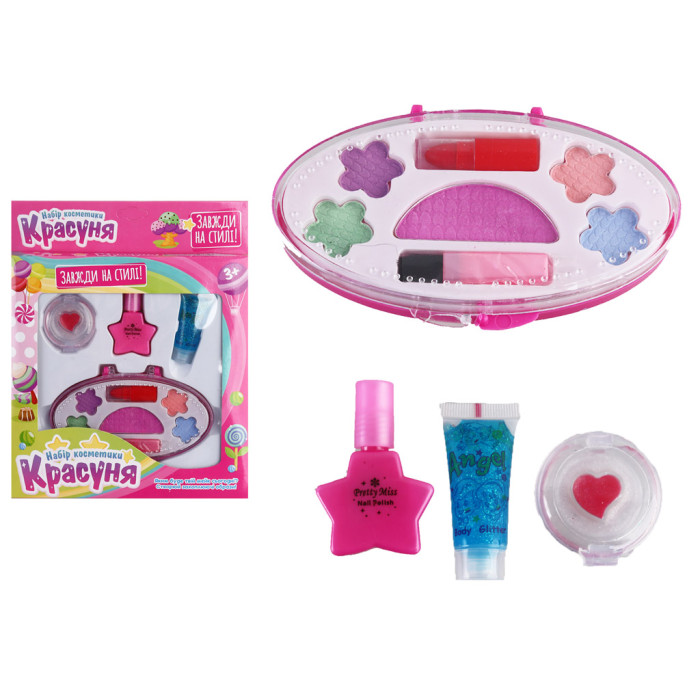 Косметика тіні, помада, пензлик, у футлярі, лак, блиск, в кор-ці, 21-26-3см /120/