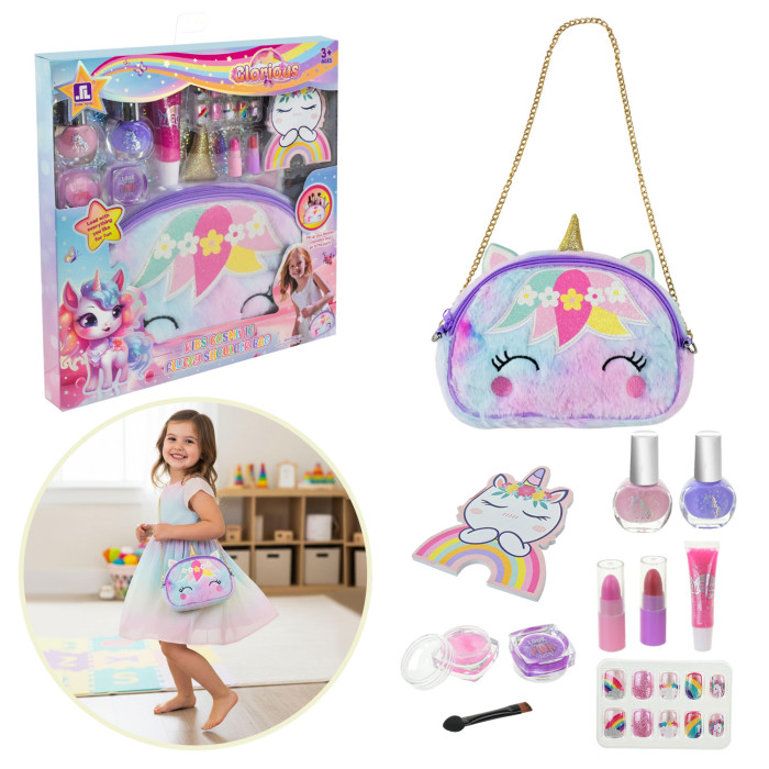 Набір косметики помада, блиск для губ, лак для нігтів, нігті, косметичка, у кор. 26*2,5*27 см /72-2/