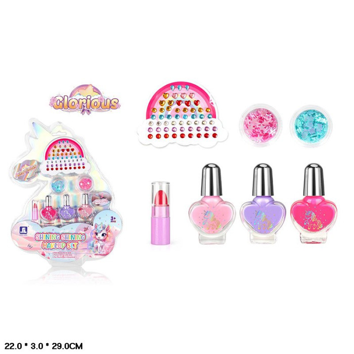 Набір косметики помада, лак для нігтів, блискітки, наліпки, у слюді 22*3*29 см /144-2/