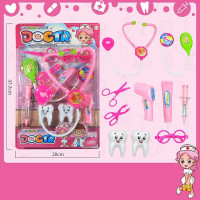 Набір лікаря стетоскоп, термометр, тонометр, шприц, ножиці, 2 зуби, тюбик пасти, окуляри, на листі  /72-2/