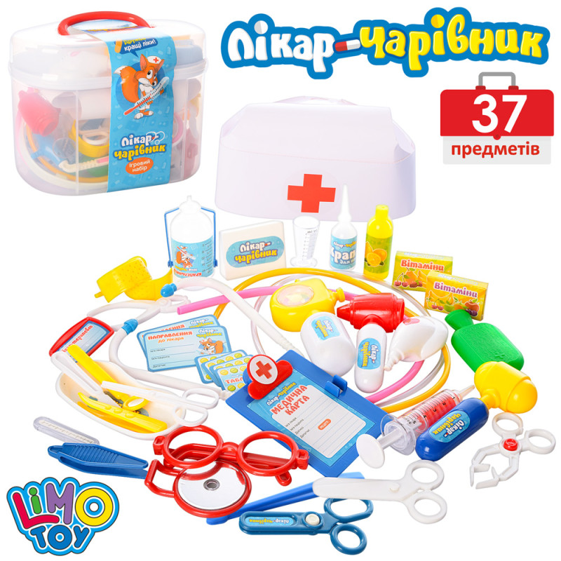 Лікар стетоскоп, шприц, окуляри, 36 предметів, у валізі, 22-17-12см /24/