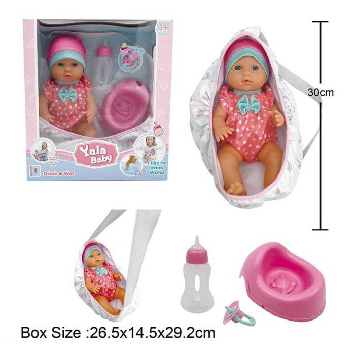 Пупс висота 30 см, п'є з пляшечки, ходить на горщик, сумка-переноска, знімний одяг, горщик, пустушка, пляшечка, в кор. /24/