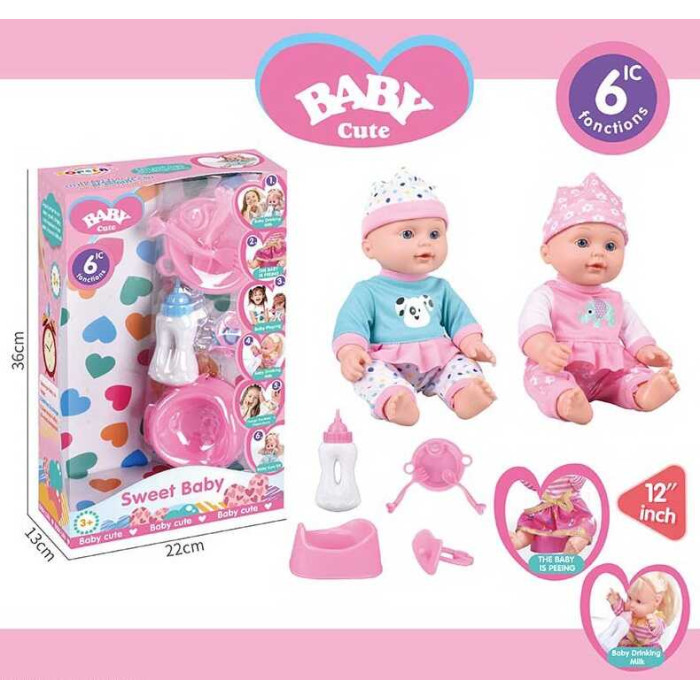 Пупс 2 види, 6 функцій, звуковий чіп, аксесуари, у кор. /32-2/