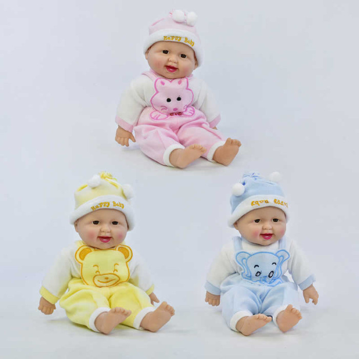 Пупс-сміхотун 3 види, батарейки, м'якотілий, сміється, в п/е, МІКС ВИДІВ /48-2/