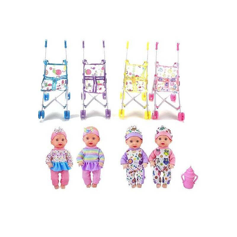 Пупс 4 види, складний візок, знімний одяг, пляшечка, висота 27 см, МІКС ВИДІВ  /96-2/