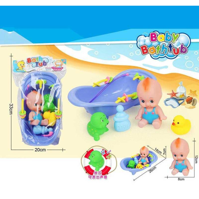 Пупс ванна, пискавка, аксесуари, в п/е /108-2/