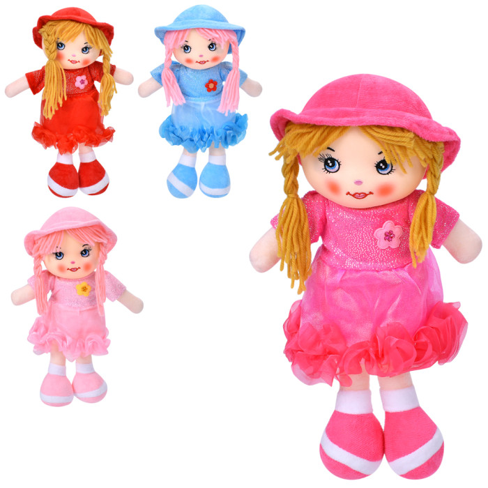 Лялька 33см, м'яконабивна, петелька, 4 кольори, у п/е, 16,5-33-10см /54/