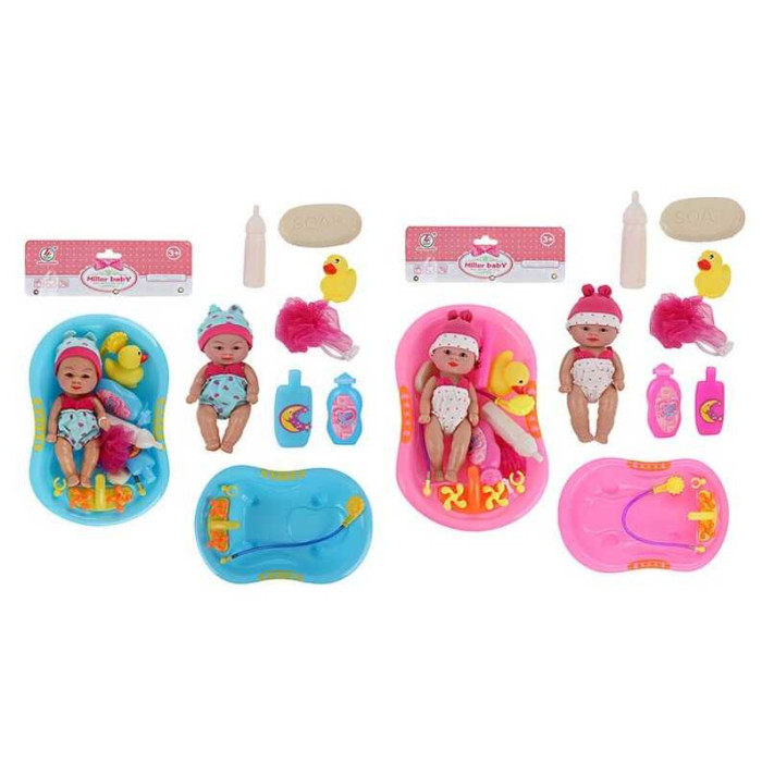 Пупс 2 види, ванна, аксесуари, у п/е 47*21,5*7 см /72/