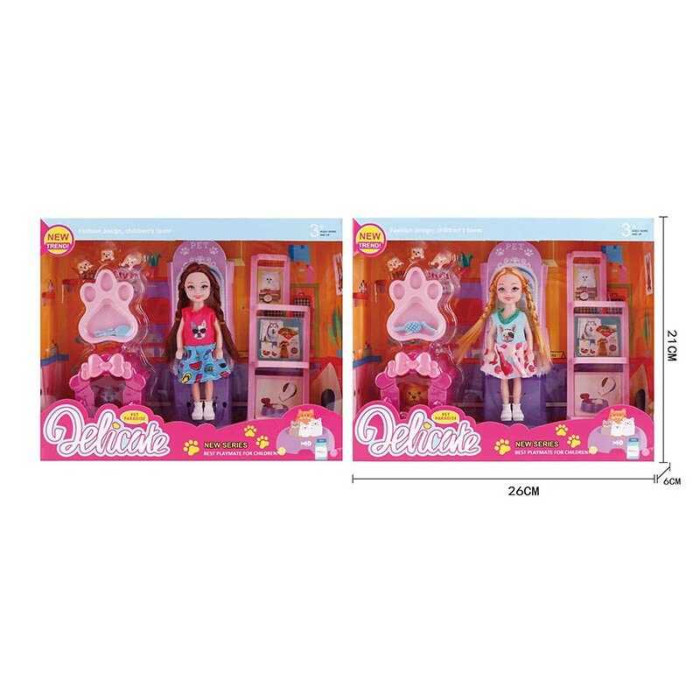 Лялька 2 види, висота 14 см, аксесуари, улюбленці, в кор. /96-2/