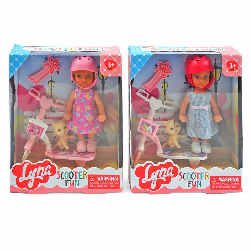 Лялька 2 види, 12 см, знімне взуття, шолом, самокат, гребінець, улюбленець, в кор. /96-2/ Лялька 2 види, 12 см, знімне взуття, шолом, самокат, гребінець, улюбленець, в кор. /96-2/