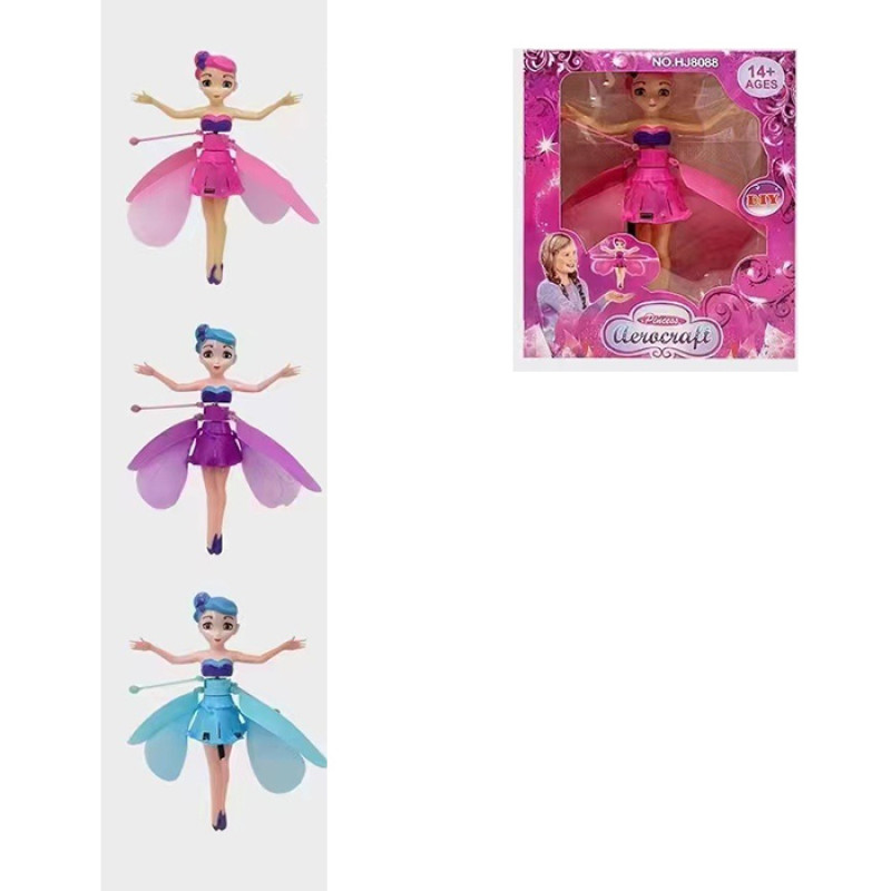 Лялька 19см, фея, літає, реагує на руку, акум, USBзарядне,3 кольори, в кор-ці, 16-19-5,5см /60/