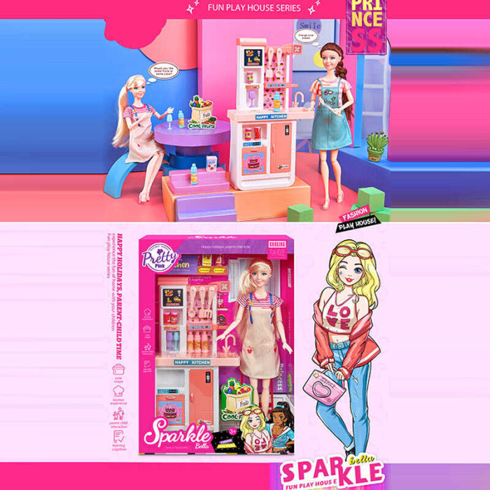 Лялька 2 види, 30 см, шарнірні суглоби, кухня, посуд, фартушок,  в кор. /48/