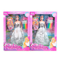 Лялька 29см, плаття-розмальовка, фломастери, стрази-наліпки, 2 види, в кор-ці, 23-33-5см /60/