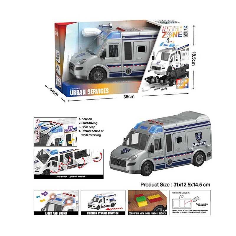 Машинка інкасаторська машина, мелодія, звукові ефекти, підсвічування, інерційний механізм, рухомі деталі, викрутка, насадки, в кор. /24-2/