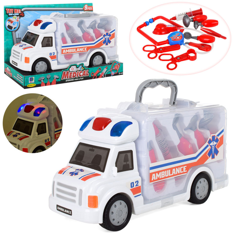 Машинка швидка, інструменти, світло, муз., бат.(таб.), кор., 35-23-14,5 см. /18/