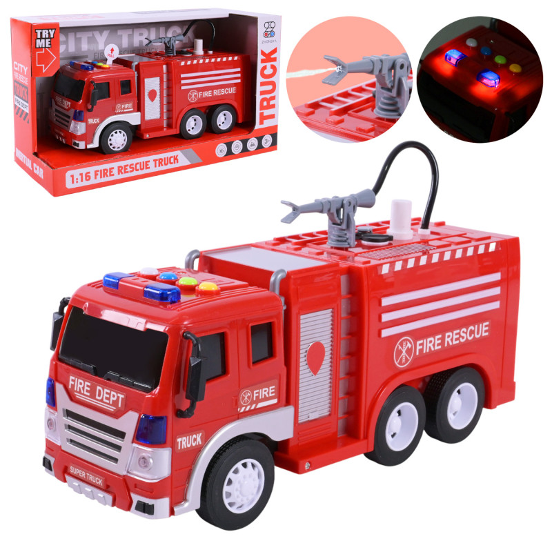 Машина батар. Пожежна машина, світло,звук,бризкає водою, кор. 32*11,5*18,5см /36-2/