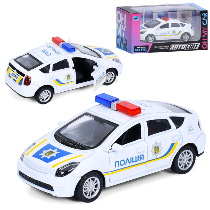 Машина АвтоСвіт, метал, інерція, 10,5см, поліція, гумові колеса, в кор-ці, 14-7-6,5см /60/