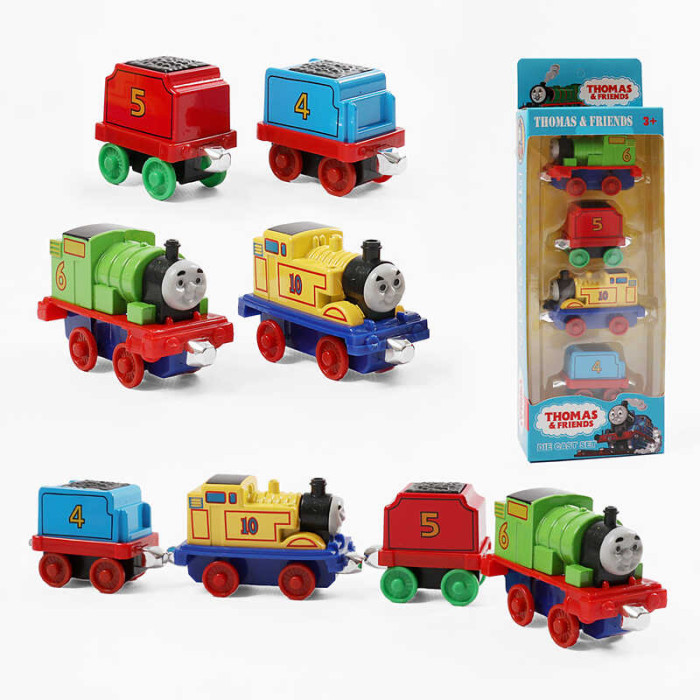 Набір потягів металопластик, магнітне з'єднання, 2 локомотиви, 2 вагончики, в кор. /192-2/