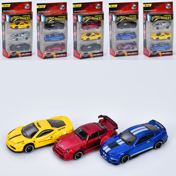 Набір машинок метал, 3шт, 1:64, 7см, мікс видів, в кор-ці, 11-19-4,5см /72/