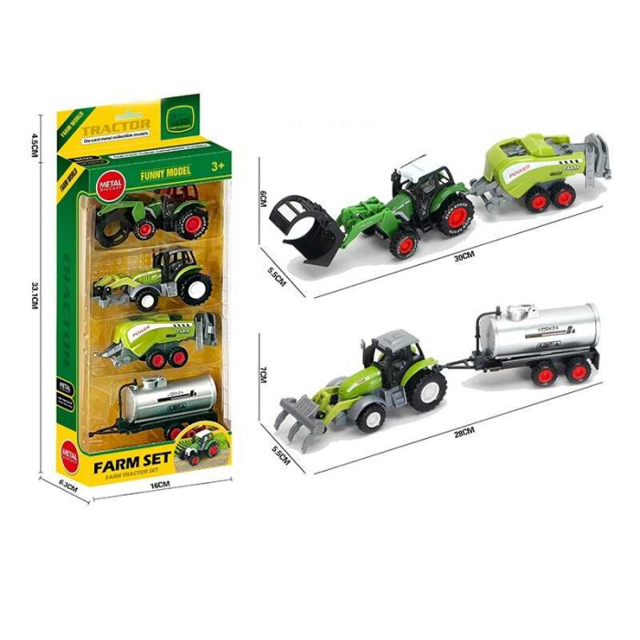 Набір спецтехніки металопластик, 2 трактори, 2 знімні причепи, навісне обладнання, в кор. /48-2/