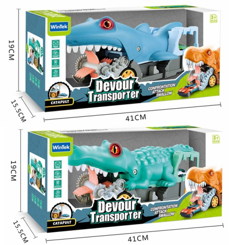 Трейлер-монстр-трек E7016/7017 акула/крокодил з метал.машинками(2шт.) батар.муз.світ.кор.41*15,5*19