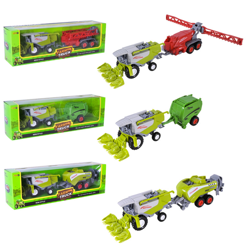 Комбайн 3 види, причіп, розмір: 25.5х5.8х6 см, металопластик, інерція, рухомі елементи, в кор.,  МІКС ВИДІВ /144-2/