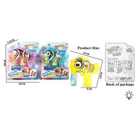 Пістолет з мильними бульбашками 3 види, “Рибка”, механічний, пляшечка з розчином, підсвічування, на листі, МІКС ВИДІВ /96-2/