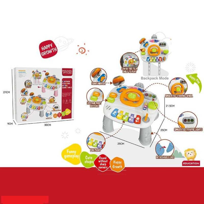 Ігровий музичний столик кермо із сигналом, 5 клавіш піаніно з нотами, звук газу, поворотників, ключ запалювання, дзеркальце, ремінці, в кор. /24/