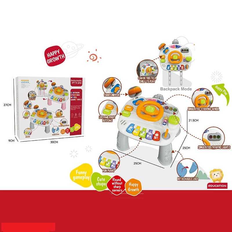 Ігровий музичний столик кермо із сигналом, 5 клавіш піаніно з нотами, звук газу, поворотників, ключ запалювання, дзеркальце, ремінці, в кор. /24/