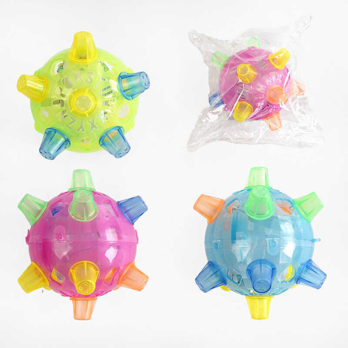 М'яч музичний 3 види, зі світлом, хаотично стрибає, 1шт в п/е, МІКС ВИДІВ  /168/