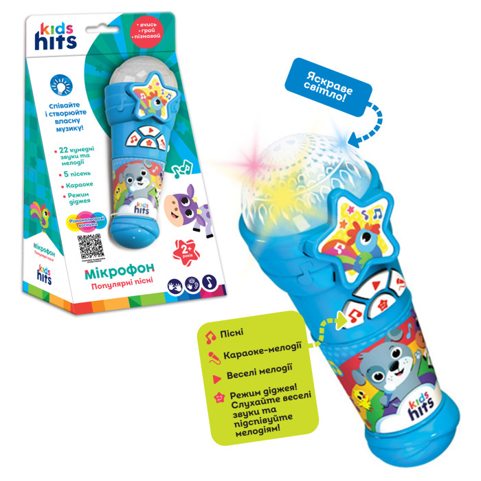 Мікрофон муз. Kids Hits батар, пісні, мелодії, р-р 6,7*17*6,7см, кор.14*25,5*8,3см /24/
