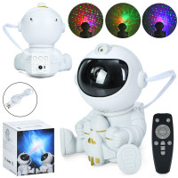 Нічник-проектор космонавт, 13,5см, магнитна голова, пульт, світло(кольорове), зоряне небо, туман, USBшнур, 12-14-11см /25/