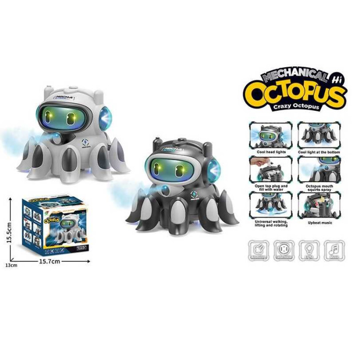 Музичний восьминіг 2 види, підсвічування, звуки, на батар., парогенерація, колесо вільного ходу, в кор,  МІКС /72-2/