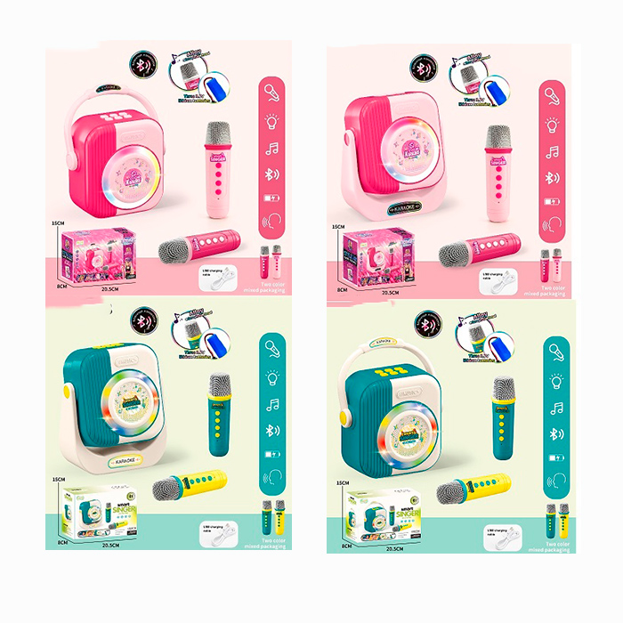 Колонка 12-13-7см, 5W,акум, USBзарядне, світло, Bluetooth, TFкарта, мікрофон 2шт, 4 види по 2 кольори, в кор-ці, 20,5-15-8см /24/