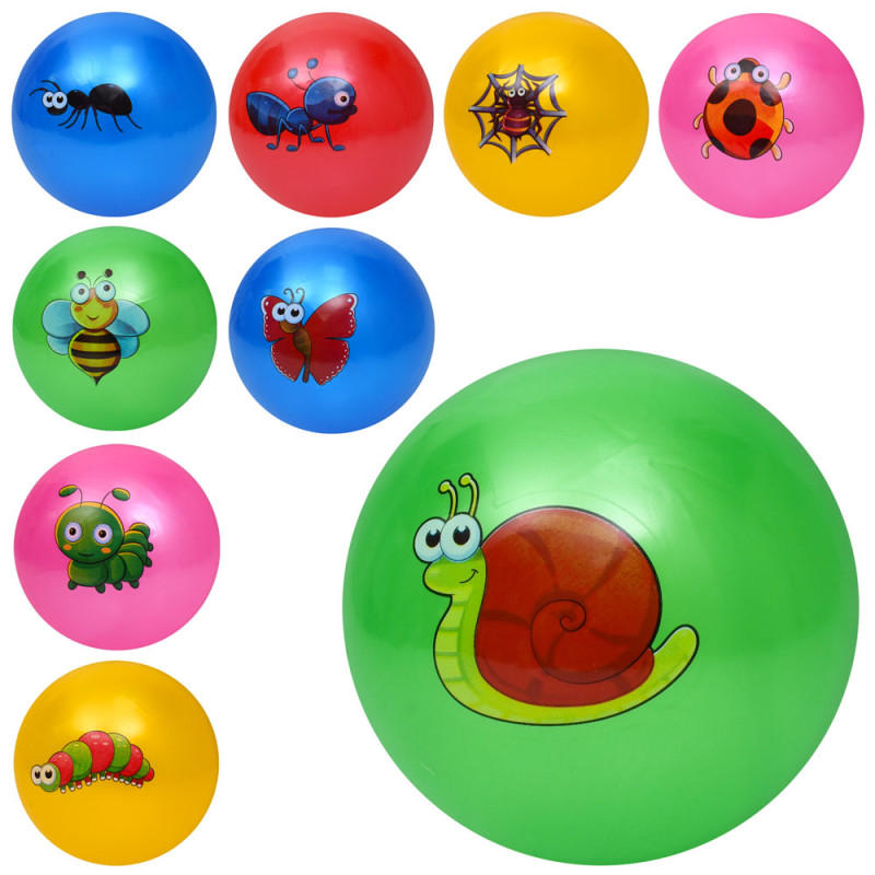 М'яч дитячий 9 дюймів, 60г, принт-комаха, мікс видів/5 кольорів /120/