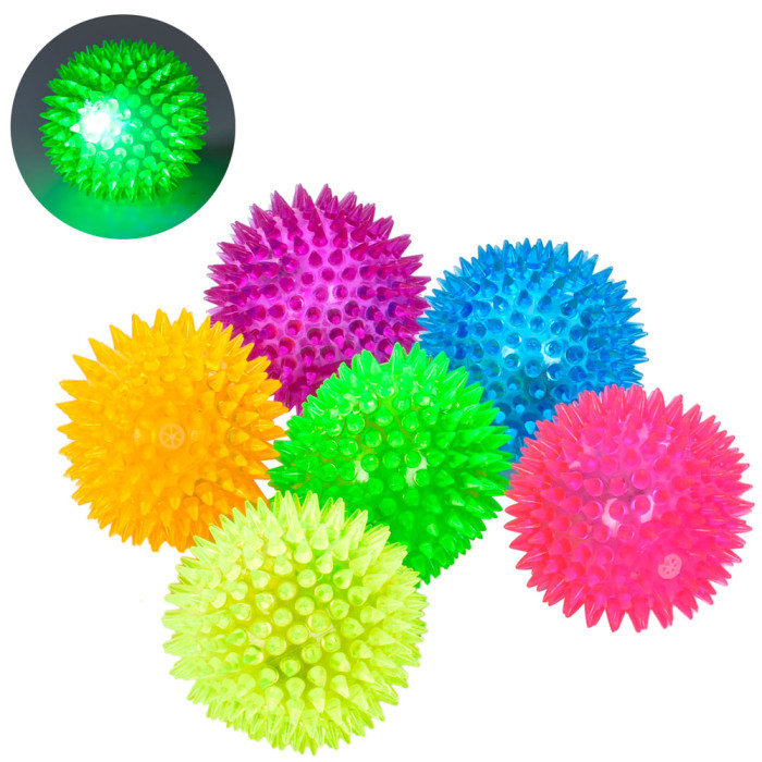 М'яч масажний 8,5см, пискавка,(6 кольорів),світло,/240/12шт в п/е 34-25-9см