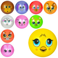 Мяч детский 9 дюймов, одностикерный, ПВХ, 60-65г, 10видов (мордочки животных) /120/