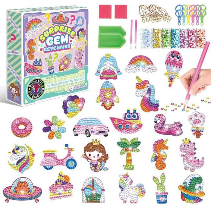 Алмазна мозаїка адвент-календар, 24 брелоки, 24 кріплення, 2 таці, 2 стилуси, в кор. /60-2/