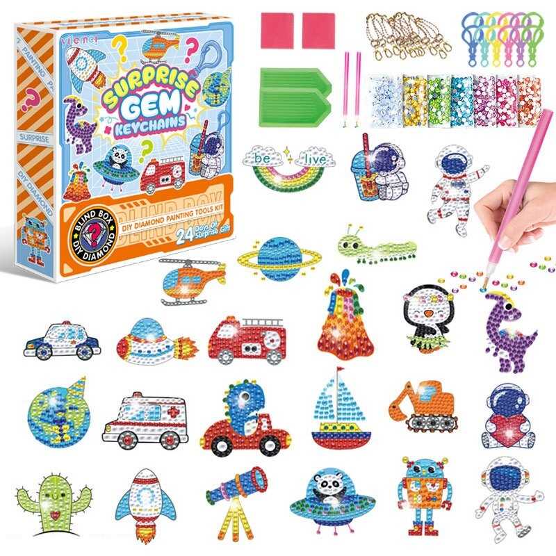 Алмазна мозаїка адвент-календар, 24 брелоки, 24 кріплення, 2 таці, 2 стилуси, в кор. /60-2/