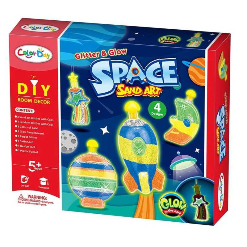 Набір для творчості  4 кольори, глітер, світиться у темряві, інструменти, 4 пляшечки, в кор. 27*5*23 см