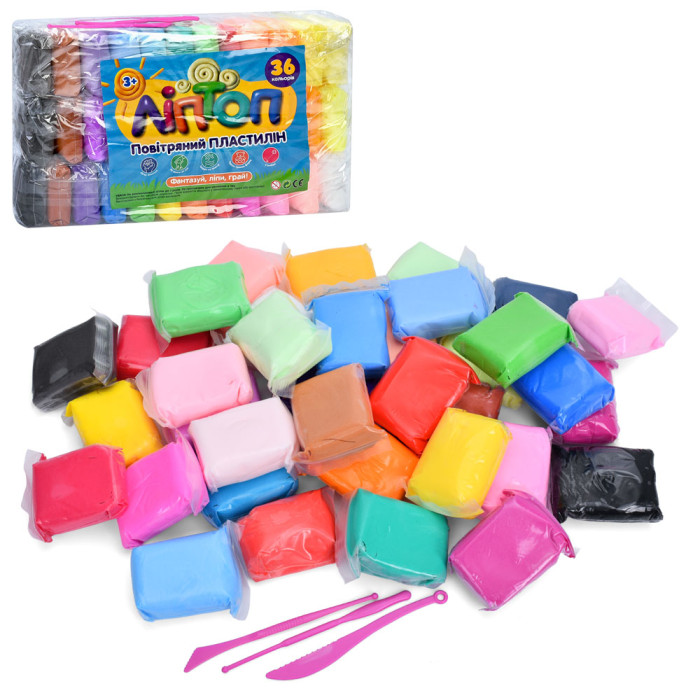 Маса для ліплення 36шт/36кольорів, у стіках, 380г, інструменти, у п/е 28-17-5см /56/