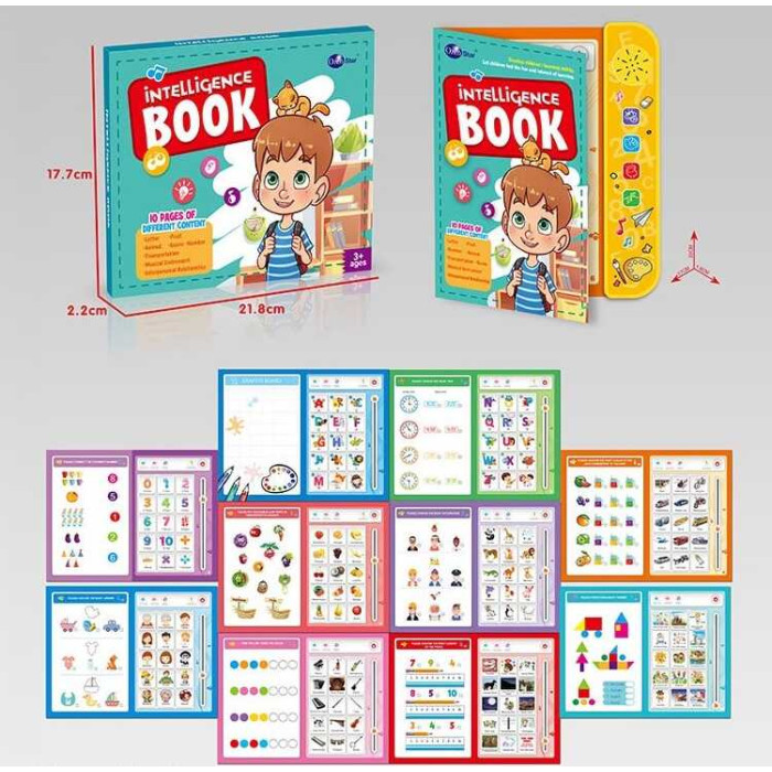 Інтерактивна книга 10 сторінок, на батарейках, маркер, іспит, англійські слова, озвучування англійською мовою, регулювання гучності, пісні, інструменти, транспорт, тварини, фрукти, абетка, в кор. /96-2/