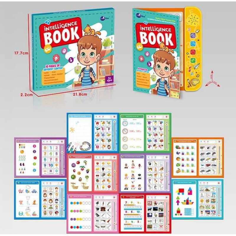 Інтерактивна книга 10 сторінок, на батарейках, маркер, іспит, англійські слова, озвучування англійською мовою, регулювання гучності, пісні, інструменти, транспорт, тварини, фрукти, абетка, в кор. /96-2/